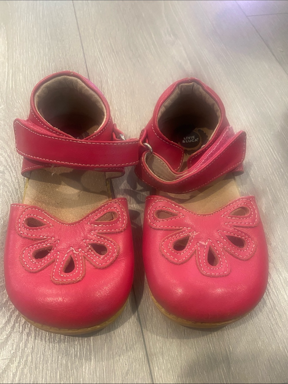 Livie & Luca Girls' Sz 9 8 Pink Leather Mary Jane Shoes with Flower Cutouts